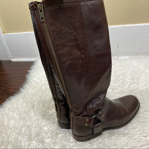 Frye Phillip Harness Tall Cognac Boots Size 6 - Picture 7 of 9